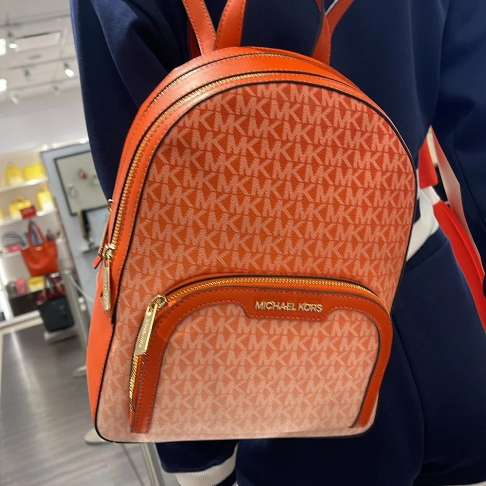 Michael Kors Jaycee Medium Ombré Signature Logo Backpack Red Clay NWT